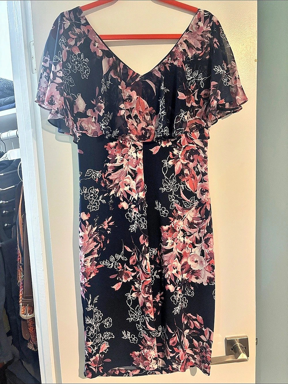 Connected Apparel Floral Flutter Sleeve Dress